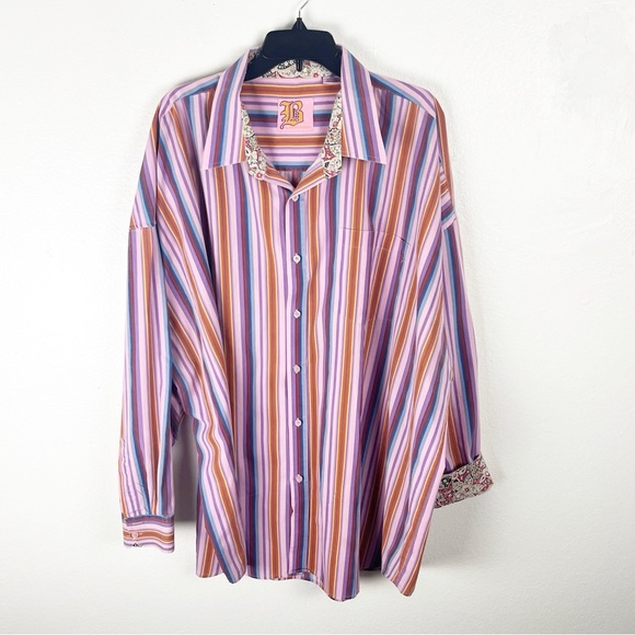 BROOKLYN EXPRESS Stripes Long Sleeves Contrasting Cuffs Button Shirt, Size 4XL - Picture 1 of 9